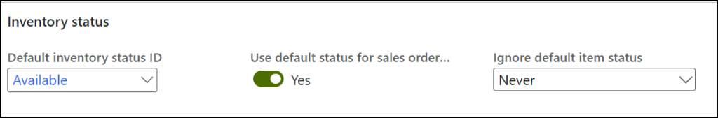 Default inventory status for sales orders